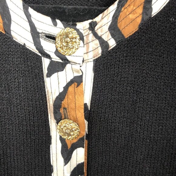 Vintage Anne Crimmins  Sweater Womens Small Black Cheetah Print Career Scarf 80s - Picture 10 of 16